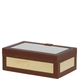 Wood and Aluminium Mirror Storage Box with Tan Leather Trim: AGC1853