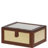 Wood and Aluminium Mirror Storage Box with Tan Leather Trim: AGC1854