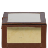 Wood and Aluminium Mirror Storage Box with Tan Leather Trim: AGC1854