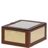 Wood and Aluminium Mirror Storage Box with Tan Leather Trim: AGC1854