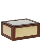 Wood and Aluminium Mirror Storage Box with Tan Leather Trim: AGC1854