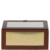 Wood and Aluminium Mirror Storage Box with Tan Leather Trim: AGC1854