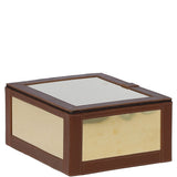 Wood and Aluminium Mirror Storage Box with Tan Leather Trim: AGC1854
