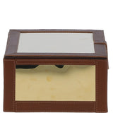 Wood and Aluminium Mirror Storage Box with Tan Leather Trim: AGC1854