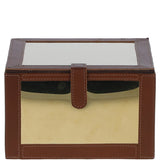Wood and Aluminium Mirror Storage Box with Tan Leather Trim: AGC1856
