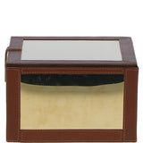 Wood and Aluminium Mirror Storage Box with Tan Leather Trim: AGC1856