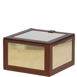Wood and Aluminium Mirror Storage Box with Tan Leather Trim: AGC1856
