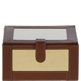 Wood and Aluminium Mirror Storage Box with Tan Leather Trim: AGC1857