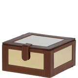 Wood and Aluminium Mirror Storage Box with Tan Leather Trim: AGC1857