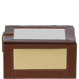 Wood and Aluminium Mirror Storage Box with Tan Leather Trim: AGC1857