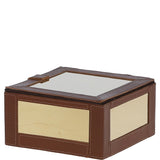 Wood and Aluminium Mirror Storage Box with Tan Leather Trim: AGC1857