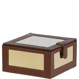 Wood and Aluminium Mirror Storage Box with Tan Leather Trim: AGC1857