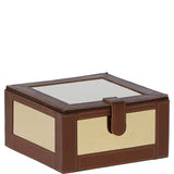 Wood and Aluminium Mirror Storage Box with Tan Leather Trim: AGC1857