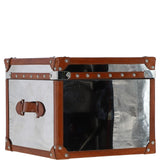 Wood and Aluminium Mirror Storage Box with Tan Leather Trim and Stud Detailing: AGC 28