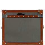 Wood and Aluminium Mirror Storage Box with Tan Leather Trim and Stud Detailing: AGC 28