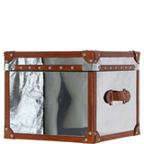 Wood and Aluminium Mirror Storage Box with Tan Leather Trim and Stud Detailing: AGC 28