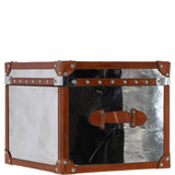 Wood and Aluminium Mirror Storage Box with Tan Leather Trim and Stud Detailing: AGC 28