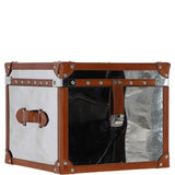 Wood and Aluminium Mirror Storage Box with Tan Leather Trim and Stud Detailing: AGC 28