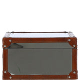 Wood and Aluminium Mirror Storage Box with Tan Leather Trim and Stud Detailing: AGC 31