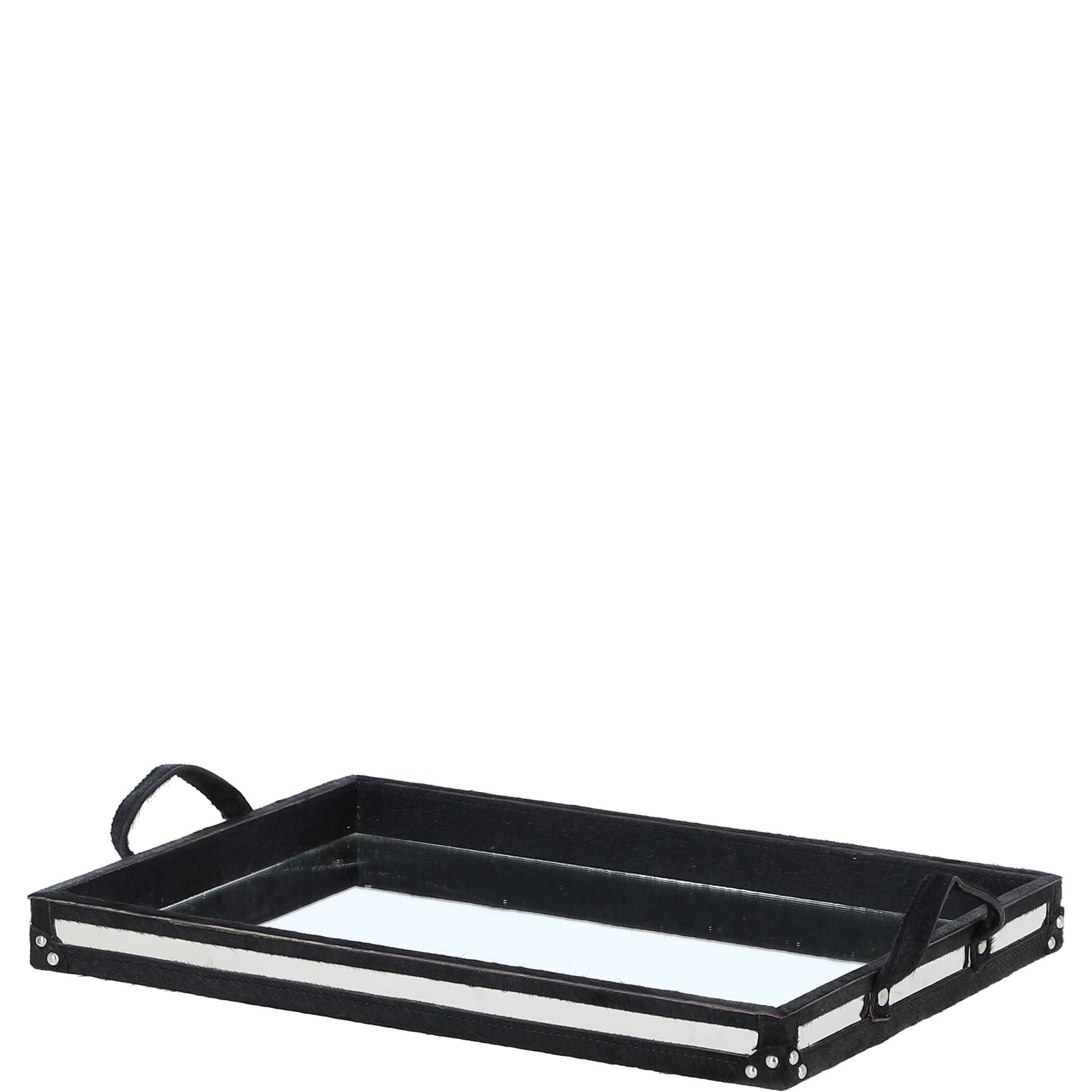 Luxury Rectangular Leather Hair-on Hide Tray Black: AGC-66