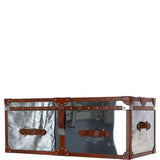 Wood and Aluminium Mirror Trunk with Brown Leather Trim and Stud Detailing: AGC 890