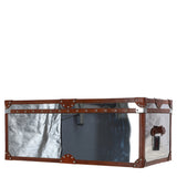 Wood and Aluminium Mirror Trunk with Brown Leather Trim and Stud Detailing: AGC 890