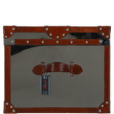 Wood and Aluminium Mirror Trunk with Brown Leather Trim and Stud Detailing: AGC 890