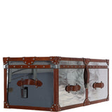 Wood and Aluminium Mirror Trunk with Brown Leather Trim and Stud Detailing: AGC 890