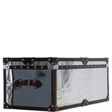 Wood and Aluminium Mirror Trunk with Brown Leather Trim and Stud Detailing: AGC 902