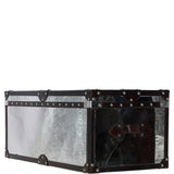 Wood and Aluminium Mirror Trunk with Brown Leather Trim and Stud Detailing: AGC 902