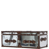 Wood and Aluminium Mirror Trunk with Brown Leather Trim and Stud Detailing: AGC 908