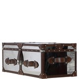 Wood and Aluminium Mirror Trunk with Brown Leather Trim and Stud Detailing: AGC 908