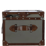 Wood and Aluminium Mirror Trunk with Brown Leather Trim and Stud Detailing: AGC 908