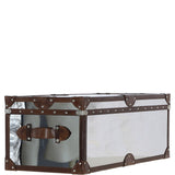 Wood and Aluminium Mirror Trunk with Brown Leather Trim and Stud Detailing: AGC 908
