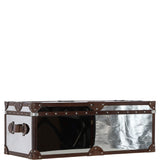 Wood and Aluminium Mirror Trunk with Brown Leather Trim and Stud Detailing: AGC 908