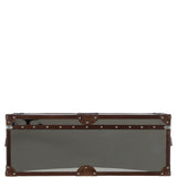Wood and Aluminium Mirror Trunk with Brown Leather Trim and Stud Detailing: AGC 908