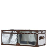 Wood and Aluminium Mirror Trunk with Brown Leather Trim and Stud Detailing: AGC 908