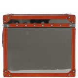 Wood and Aluminium Mirror Storage Box with Tan Leather Trim and Stud Detailing: AGC 918