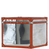 Wood and Aluminium Mirror Storage Box with Tan Leather Trim and Stud Detailing: AGC 918