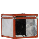 Wood and Aluminium Mirror Storage Box with Tan Leather Trim and Stud Detailing: AGC 918