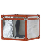 Wood and Aluminium Mirror Storage Box with Tan Leather Trim and Stud Detailing: AGC 918