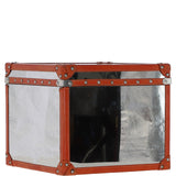 Wood and Aluminium Mirror Storage Box with Tan Leather Trim and Stud Detailing: AGC 918