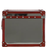 Wood and Aluminium Mirror Storage Box with Red Leather Trim and Stud Detailing: AGC 919