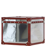 Wood and Aluminium Mirror Storage Box with Red Leather Trim and Stud Detailing: AGC 919