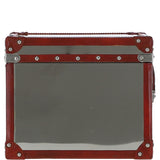 Wood and Aluminium Mirror Storage Box with Red Leather Trim and Stud Detailing: AGC 919