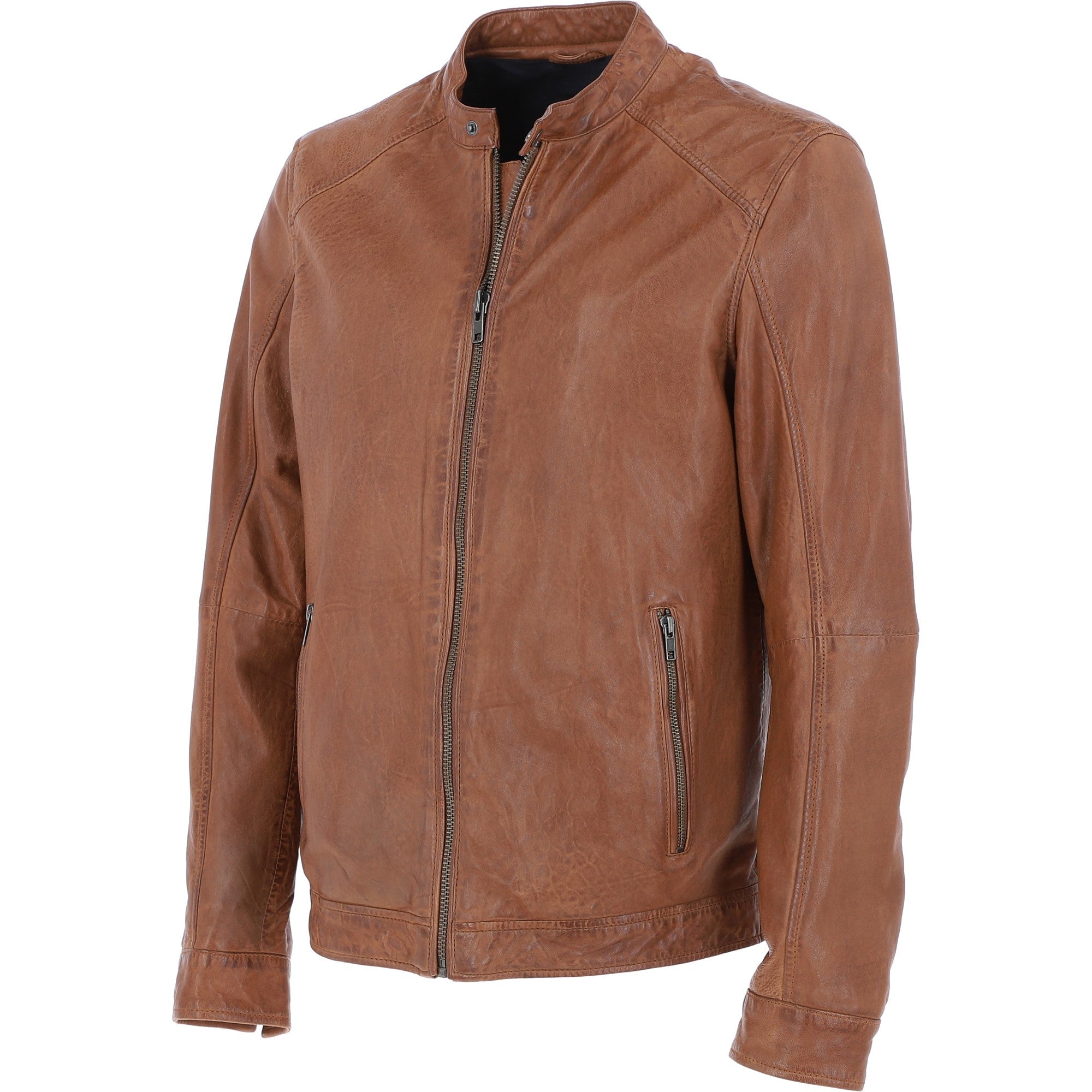 Ashwood Mens Leather Biker Jacket Cognac: AMJ-3