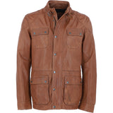 Mens Safari Style Leather Jacket Cognac: AMJ-5