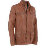 Mens Safari Style Leather Jacket Cognac: AMJ-5