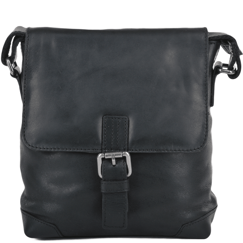 Mens 3 Pocket Luxury Small Leather Flight Bag Black : Jack