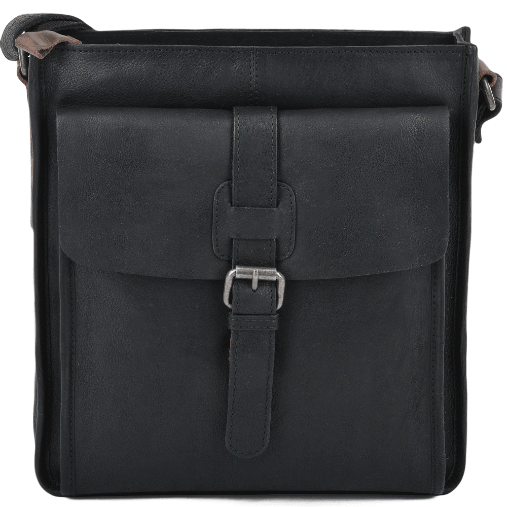 Mens 3 Pocket Medium Leather Messenger Bag Black : 4552